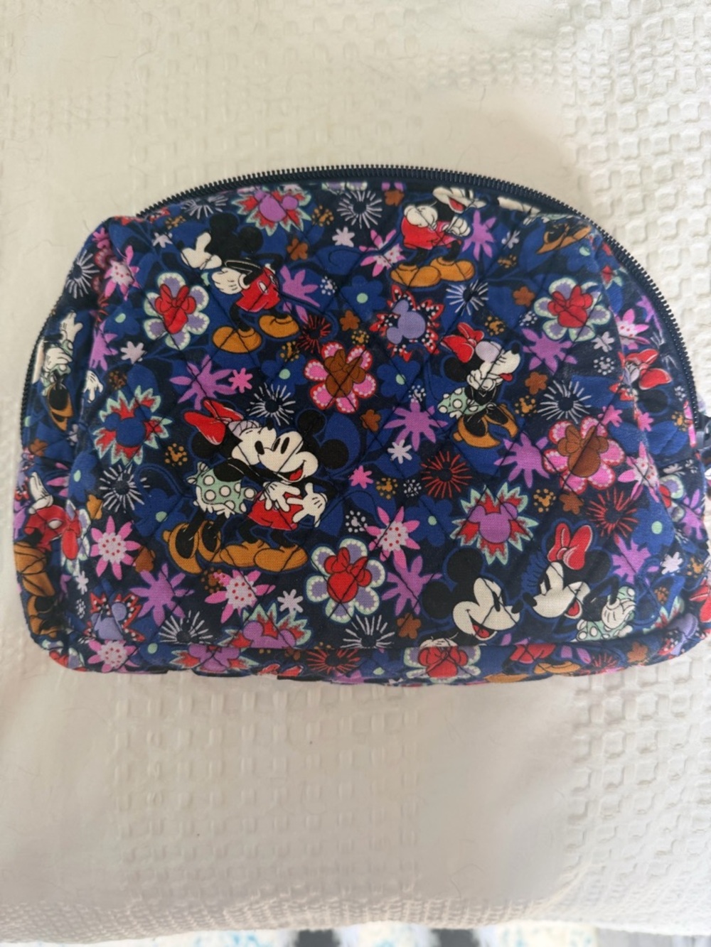 Disney Minnie Mouse Navy Floral Cosmetic Pouch with Purple & Red Accents